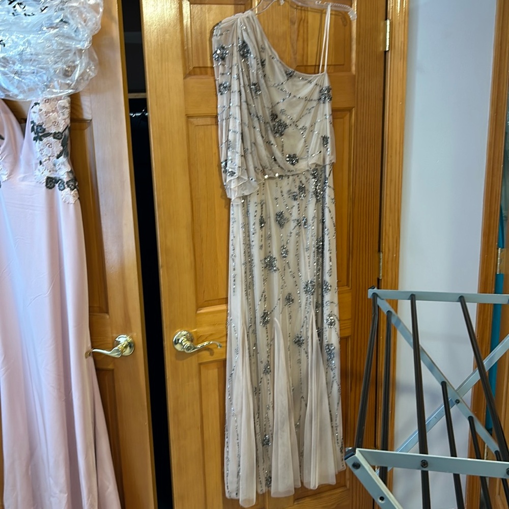 Adrianna Papell Sequin One Shoulder Gown